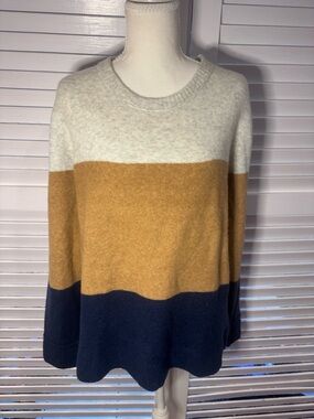 J.Crew Colorblock Sweater Cream Camel Navy Knit Pullover Women XL